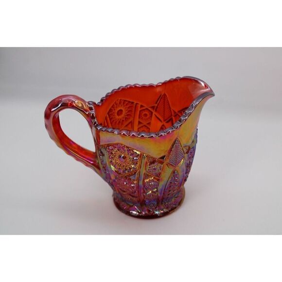 INDIANA GLASS HEIRLOOM SUNSET CARNIVAL GOLD STAR CREAMER & SUGAR - Picture 2 of 11